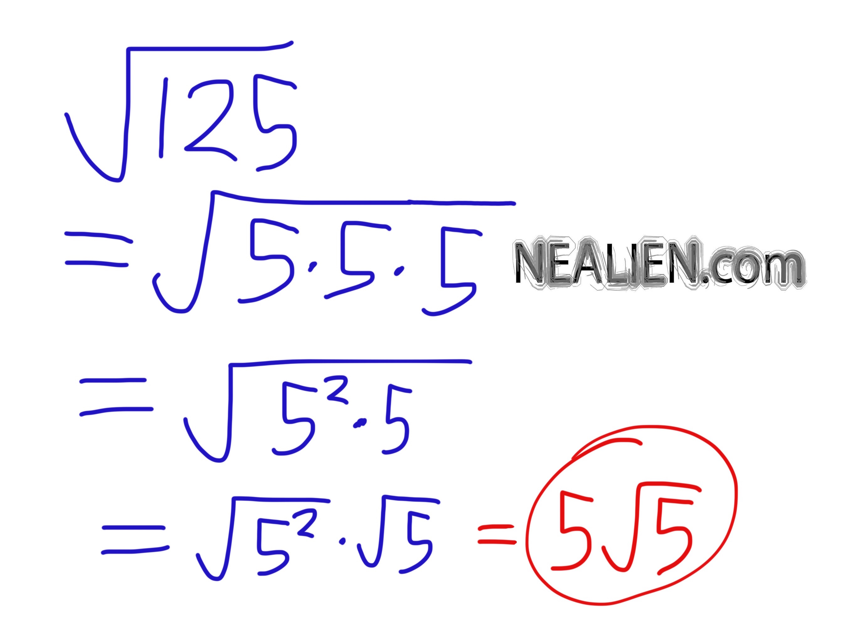 Square root of 125 simplified